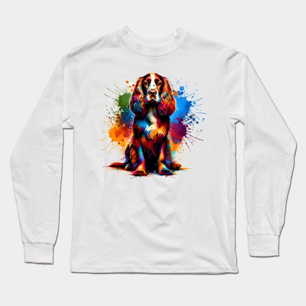 Sussex Spaniel Captured in Colorful Splash Art Style Long Sleeve T-Shirt by ArtRUs